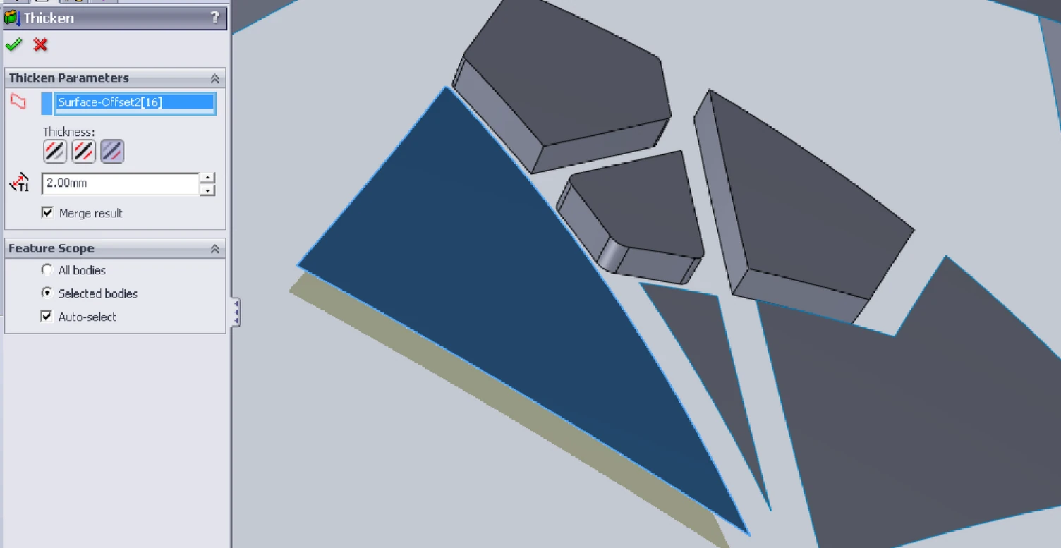 Solidworks - Boss -> Thicken Solidworks - Boss -> Thicken