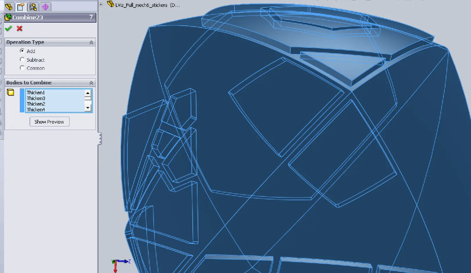 Solidworks - Combine -> Add Solidworks - Combine -> Add