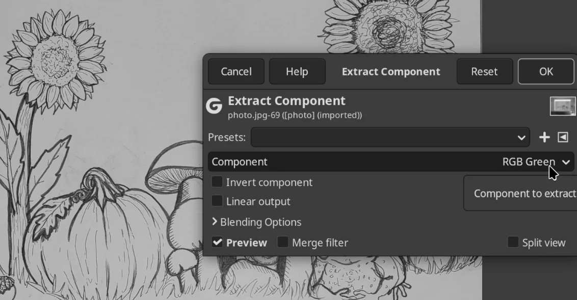 Extracting the Green channel Extract Component dialog