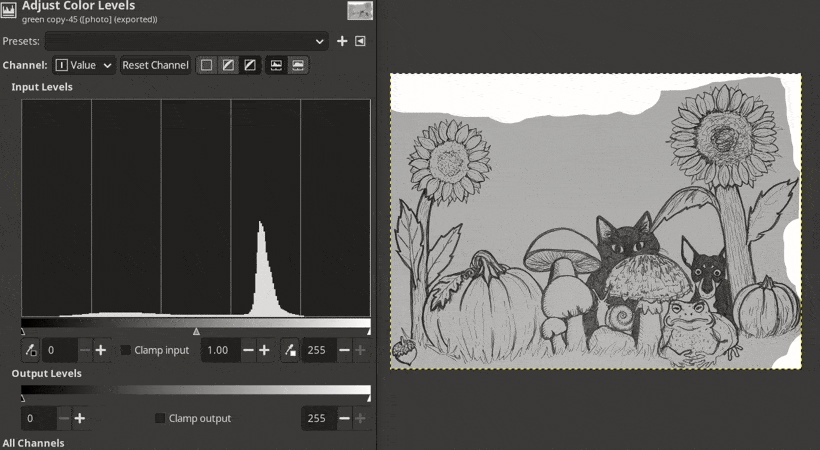 Dragging the white point slider left of the background peak Adjusting the white point