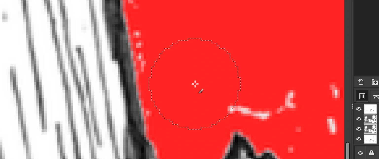 Correcting background with red paintbrush Red paintbrush
