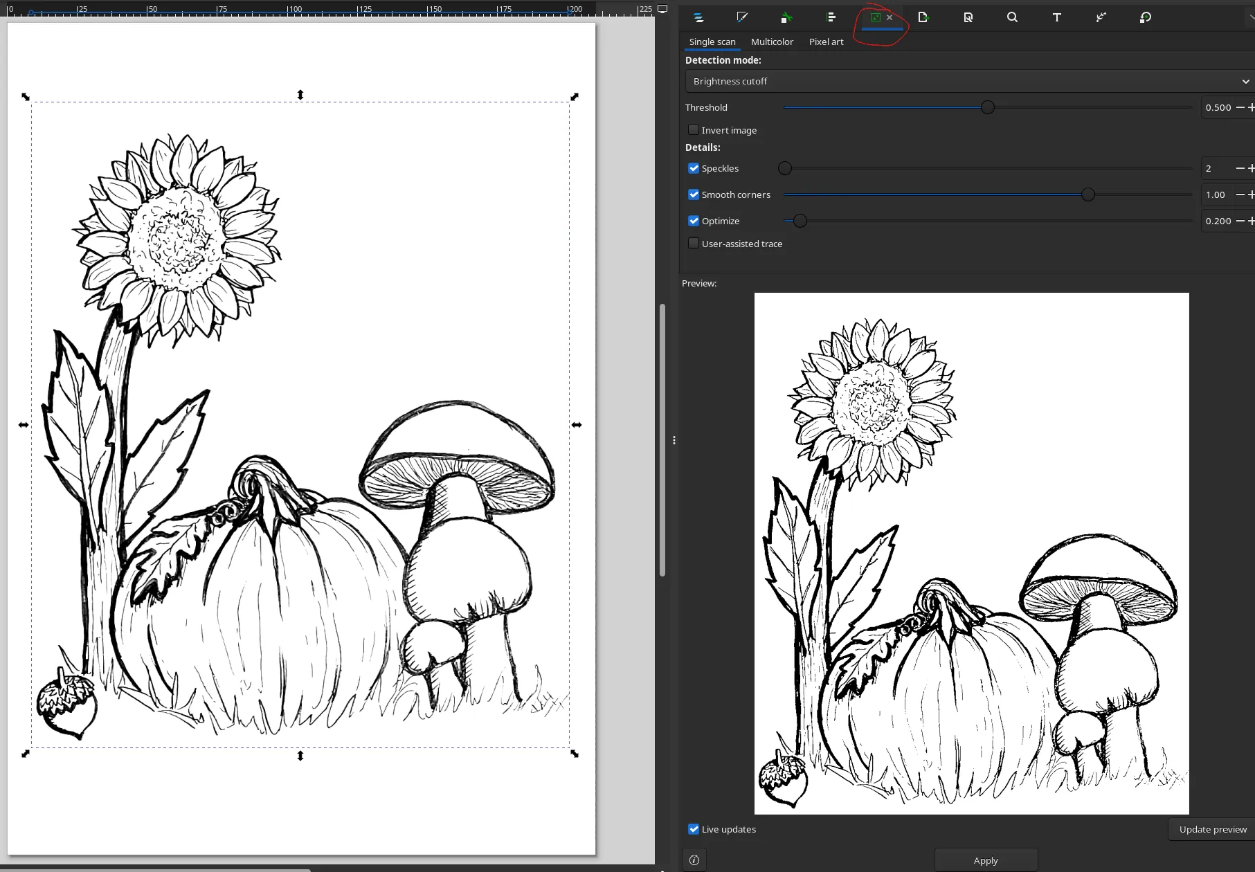 Inkscape - Trace Bitmap settings Inkscape - Trace Bitmap settings