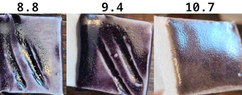 Attempted gloss adjustment at cone 6 - line blend increasing silica Attempted gloss adjustment at cone 6 - line blend increasing silica