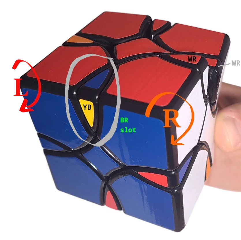 Hold cube by the static rectangular block with thumb on white Hold cube by the static rectangular block with thumb on white