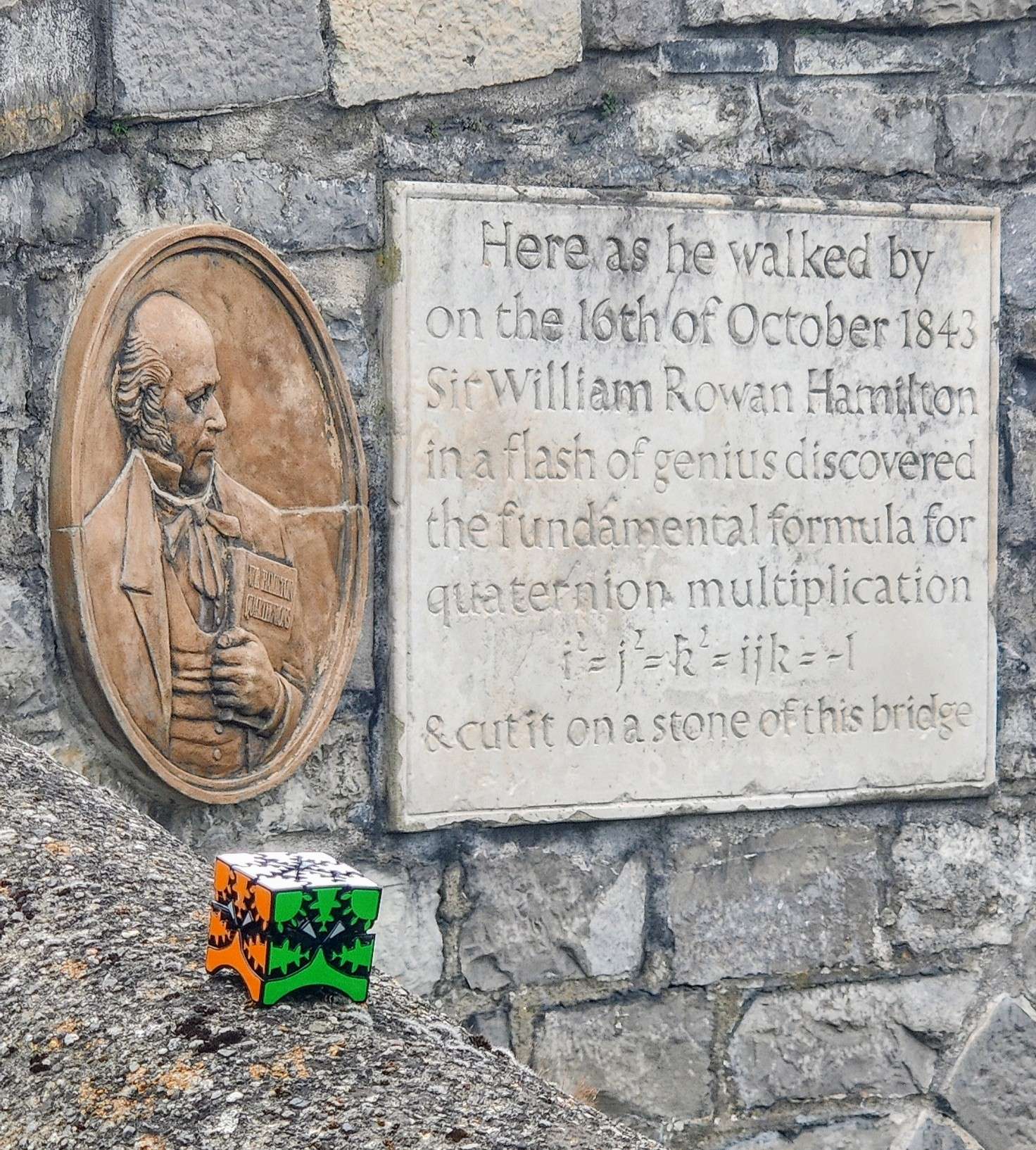 Quaternion Cube beside the Sir William Rowan Hamilton commemorative plaque